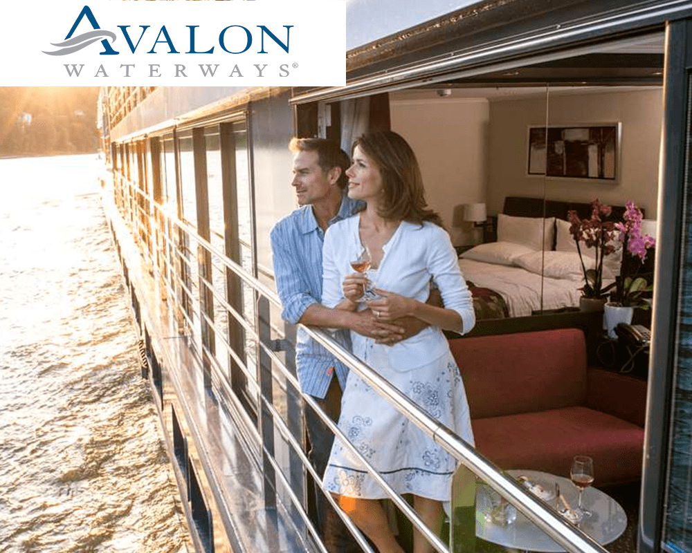 Avalon waterways cruise with couple on room balcony