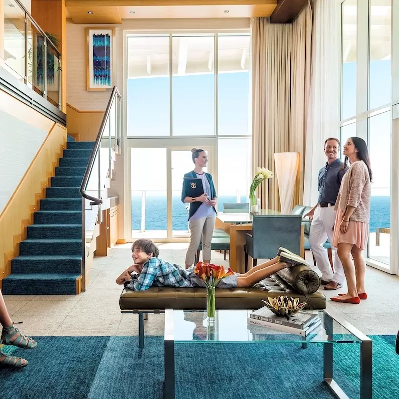 Royal Caribbean lounge with people in conversation